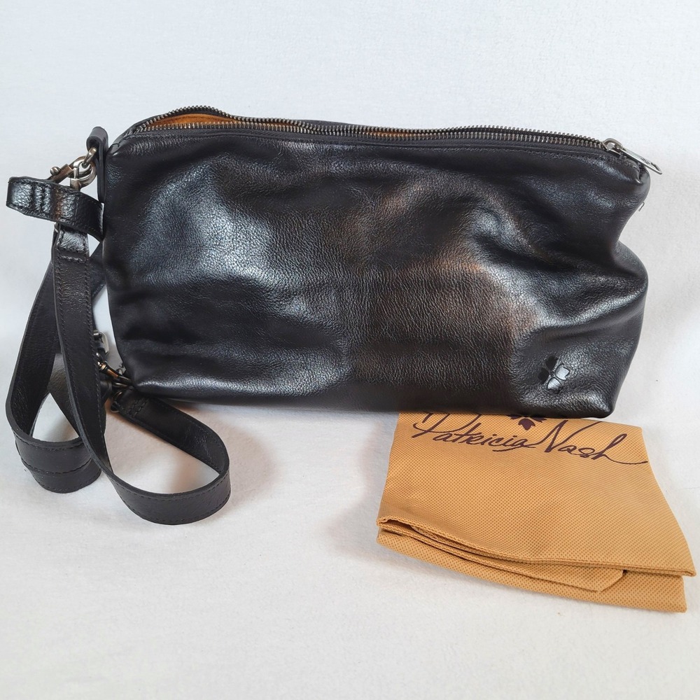 Patricia Nash Womens Maura Leather Shoulder Strap Medium Bag Black Moto Biker